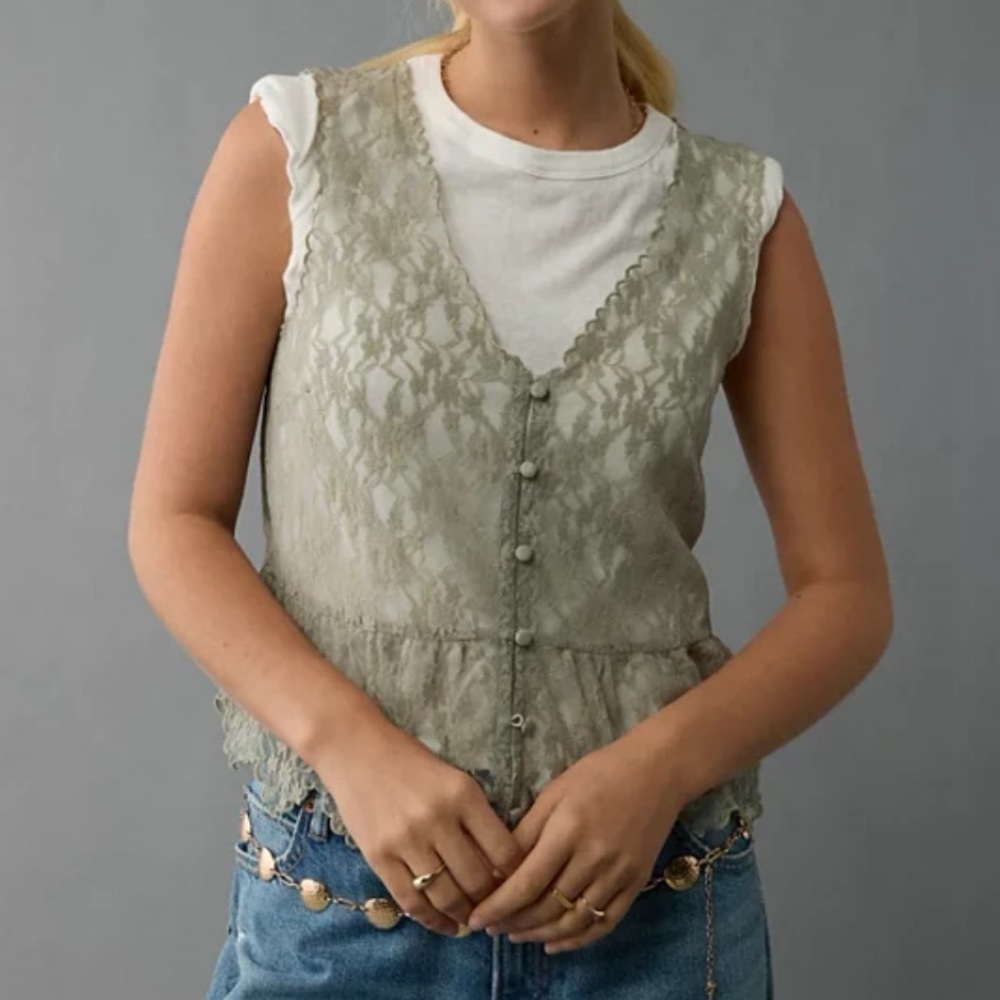 Olive green button up lace vest